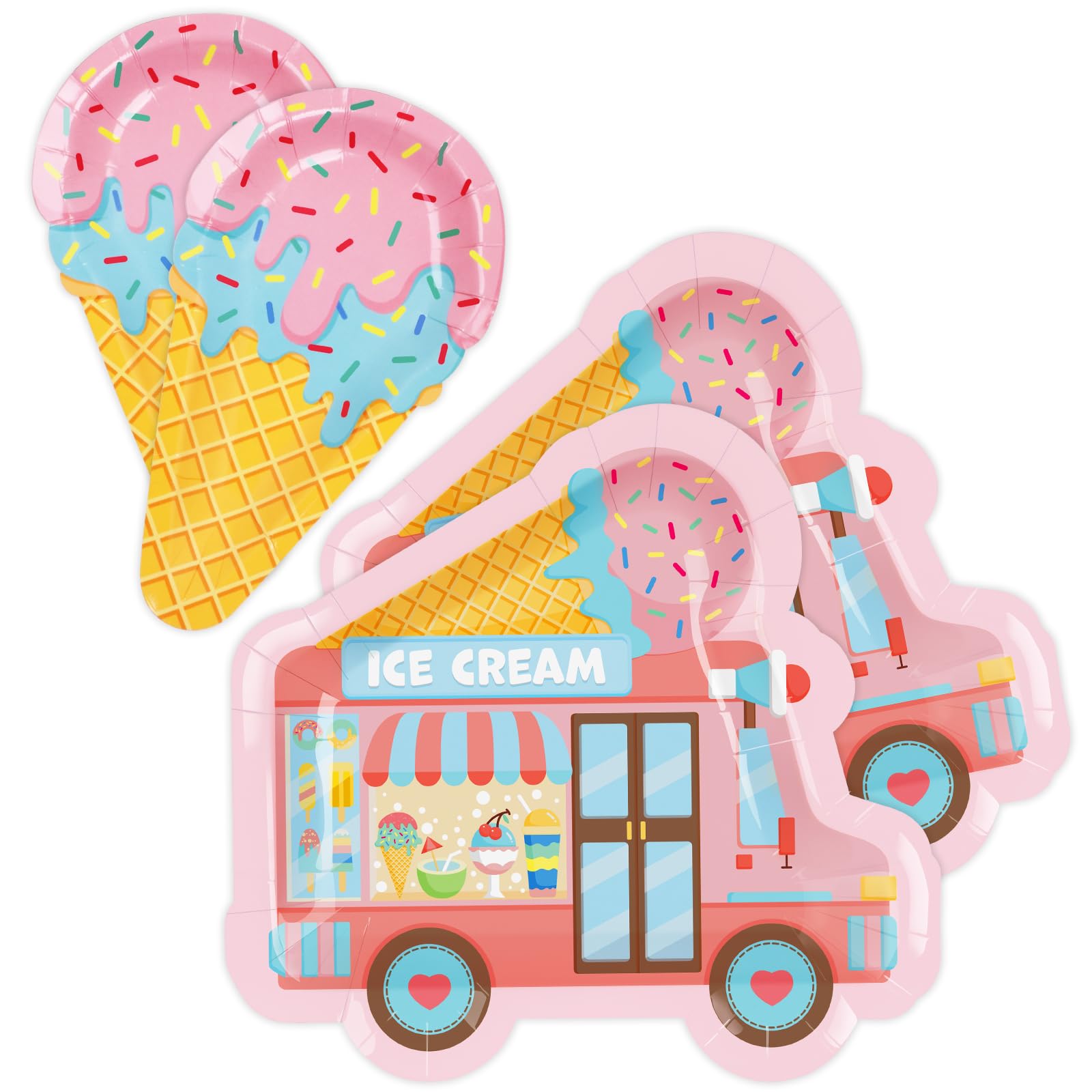 Gatherfun Ice Cream Party Supplies Kit for 48: Ultimate Bundle with Vibrant Dinner Paper Plates and Dessert Plates - Ice Cream Birthday Party
