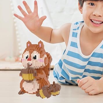 Larcele Animal Series Micro Building Blocks Animal Set, DIY Mini 3D Building Toy Bricks Kit,1449 Pieces KLJM-07 (Squirrel)