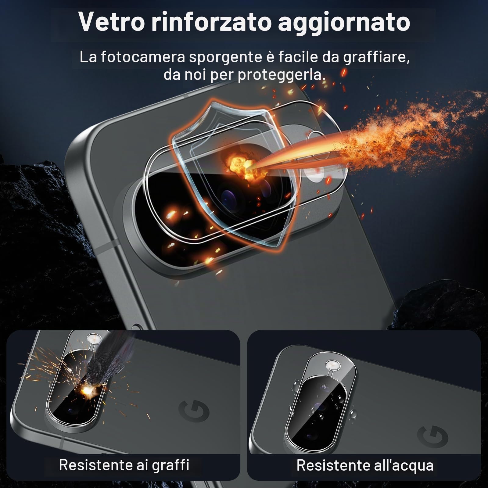 Xunzii 2 Pezzi Pellicola Fotocamera per Google Pixel 10 Pro - [Nero], Durezza 9H Anti-Graffio Vetro Temperato Camera Protezione Lente, HD Senza Bolle Lente Protettiva Film