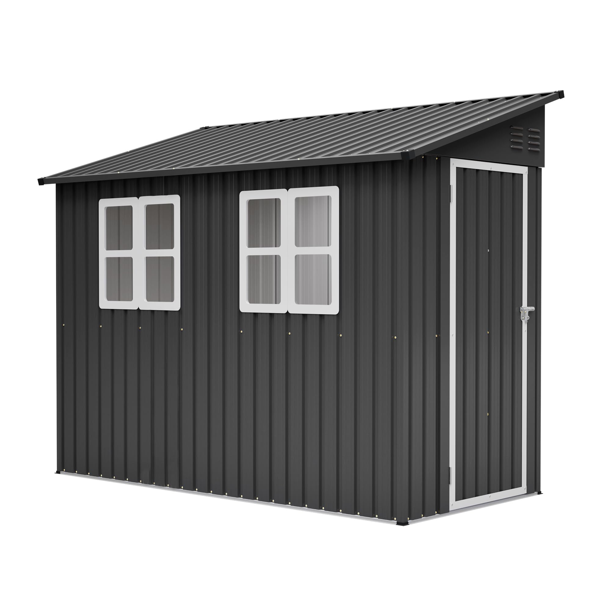 Gerätehaus Metall – Wetterfeste Fahrradgarage & Geräteschuppen mit Pultdach, Fenster, Abschließbarer Tür und Belüftung – Werkzeugschuppen für Garten, Anthrazit