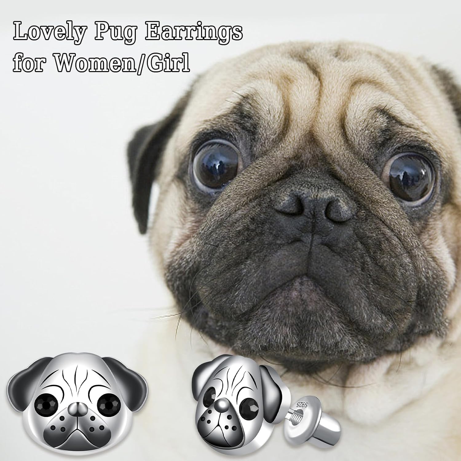 Pug Dog Earrings for Women - Dog Silver Studs Earrings for Pug Lovers Puppy Gifts for Birthday Dainty Pet Memorial Jewelry Cute Animal Jewelry Gifts - Image 5