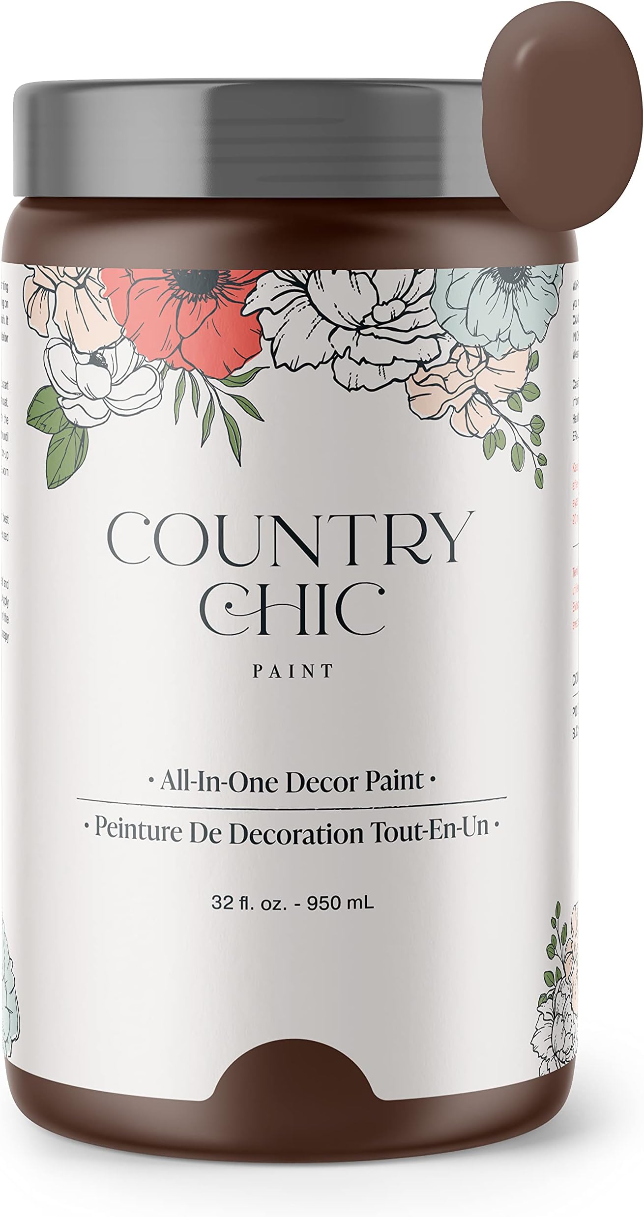 Country Chic Paint Chalk Style - for Furniture, Home Decor, Crafts - Eco-Friendly - All-in-One - No Wax Needed (Quart (32 oz), Leather Bound)