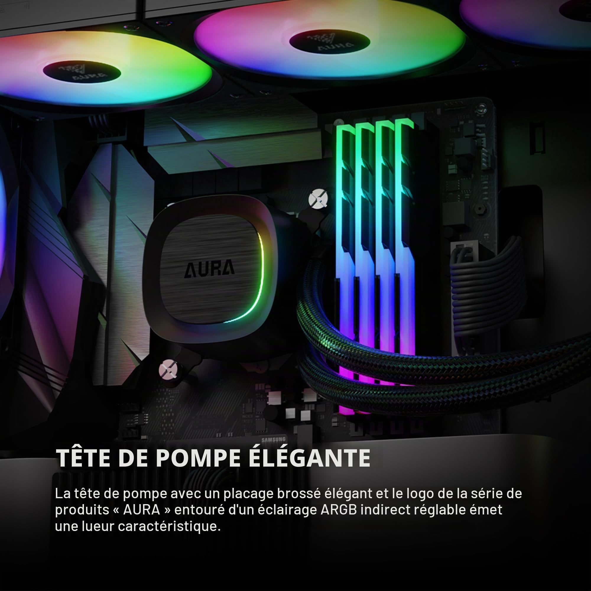 GAMDIAS Aura GL360 V2 AIO Refroidisseur liquide pour processeur 360 mm, conception de routage facile des câbles, pompe rotative à performance rotative, 3 ventilateurs PWM ARGB à faible bruit de 120 mm