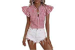 Gingham Red Plaid Women Blouse Casual Cotton