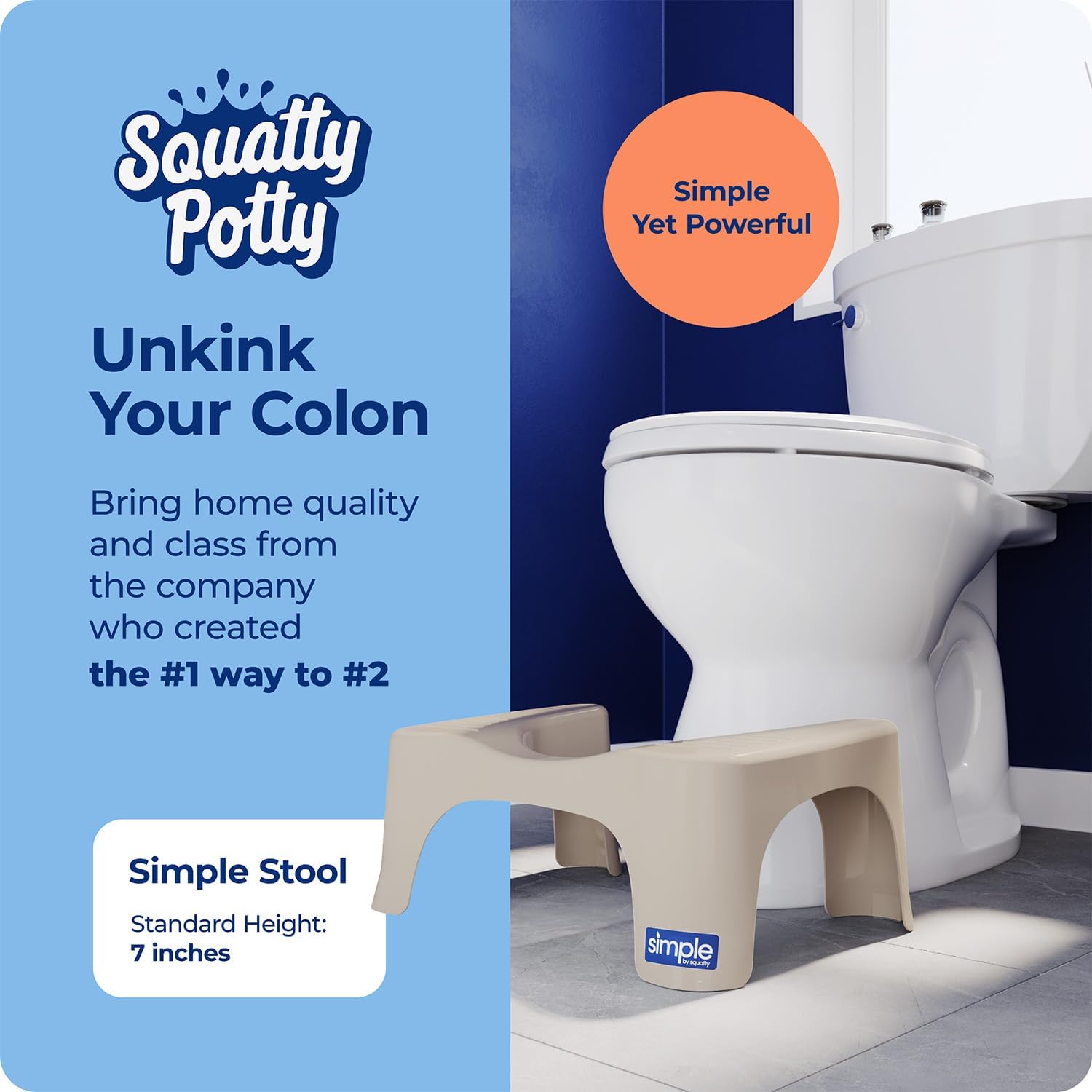 Squatty Potty Simple Toilet Stool 7-Inch in Taupe – Ergonomic Bathroom Accessory for Natural Squatting Posture, Doctor Recommended, Durable Plastic Design