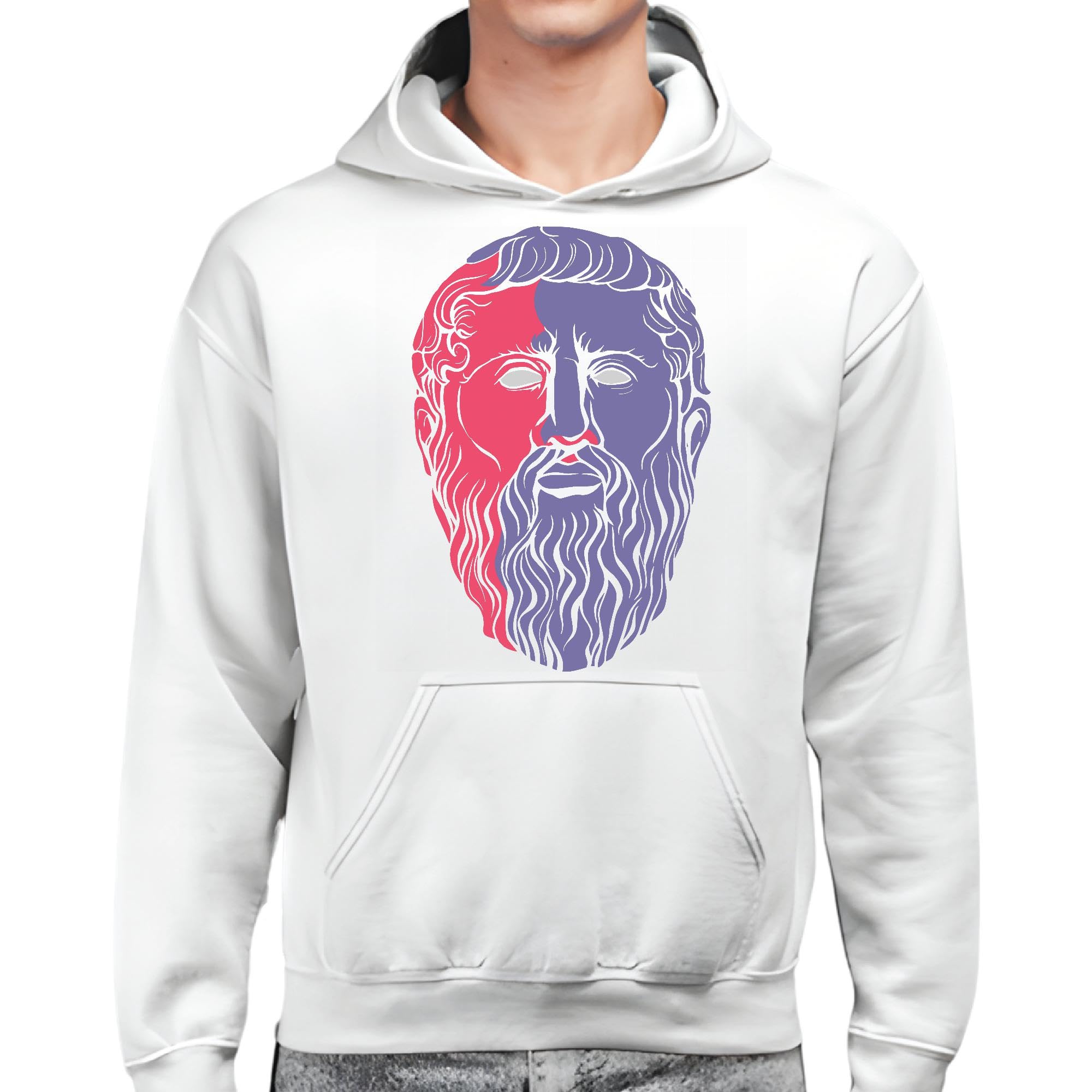 Plato Philosopher Gift Illustrative Face of Plato for Philosophy Lovers Gray and Muticolor Unisex Hoodie