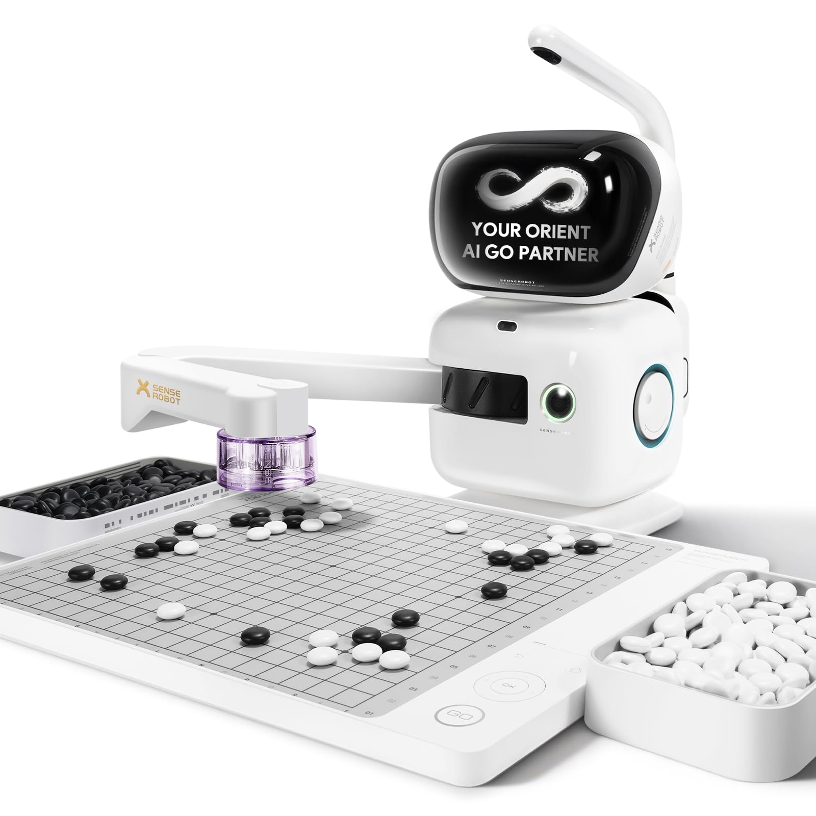 SenseRobot Go Professional – tablica AI Smart Go z ramieniem robota, 23-poziomowa sztuczna inteligencja dla wszystkich poziomów umiejętności, pojedynek Apex, recenzja gry w czasie rzeczywistym
