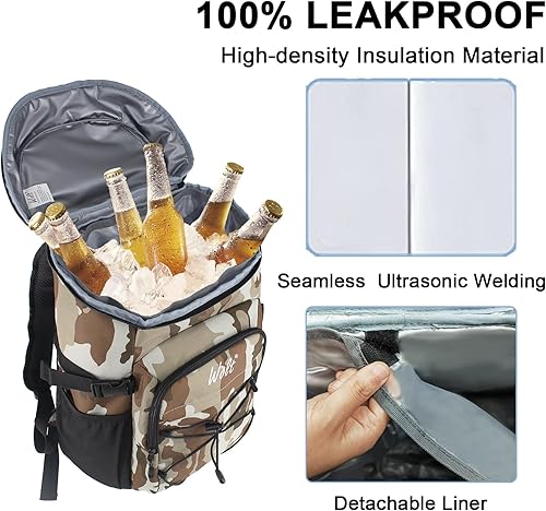 Vista 38 de WOLT Mochila enfriadora, 24 latas aisladas, a prueba de fugas, ligera y suave, enfriador de camping, enfriador de playa de gran capacidad, mochila