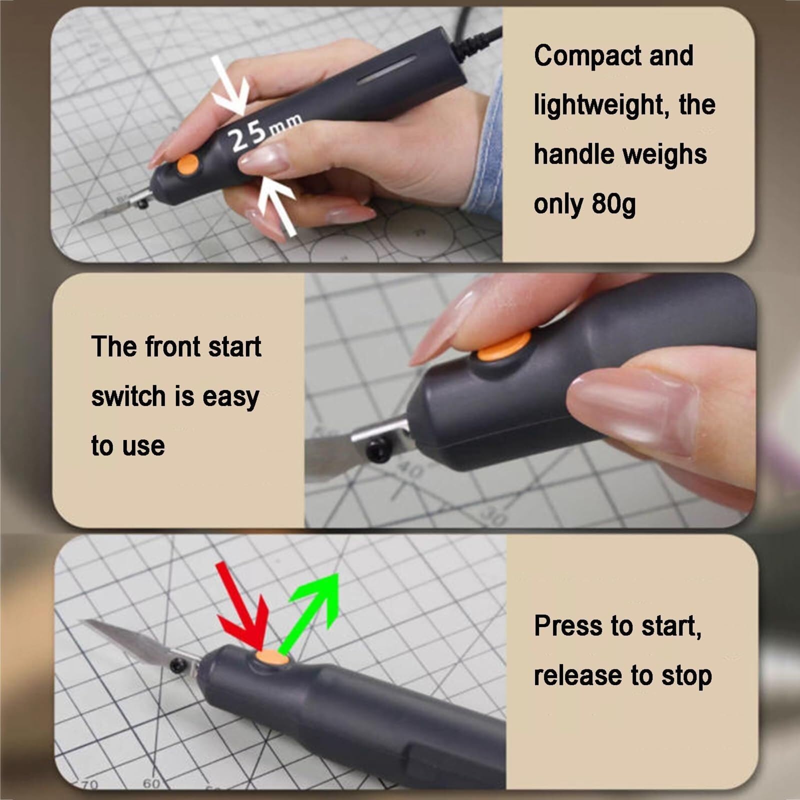 Cuchillo de Corte ultrasónico, Herramienta Multiusos de Mano, 3 ajustes Regulables para impresión 3D, Resina, PVC, plástico y Cuero.
