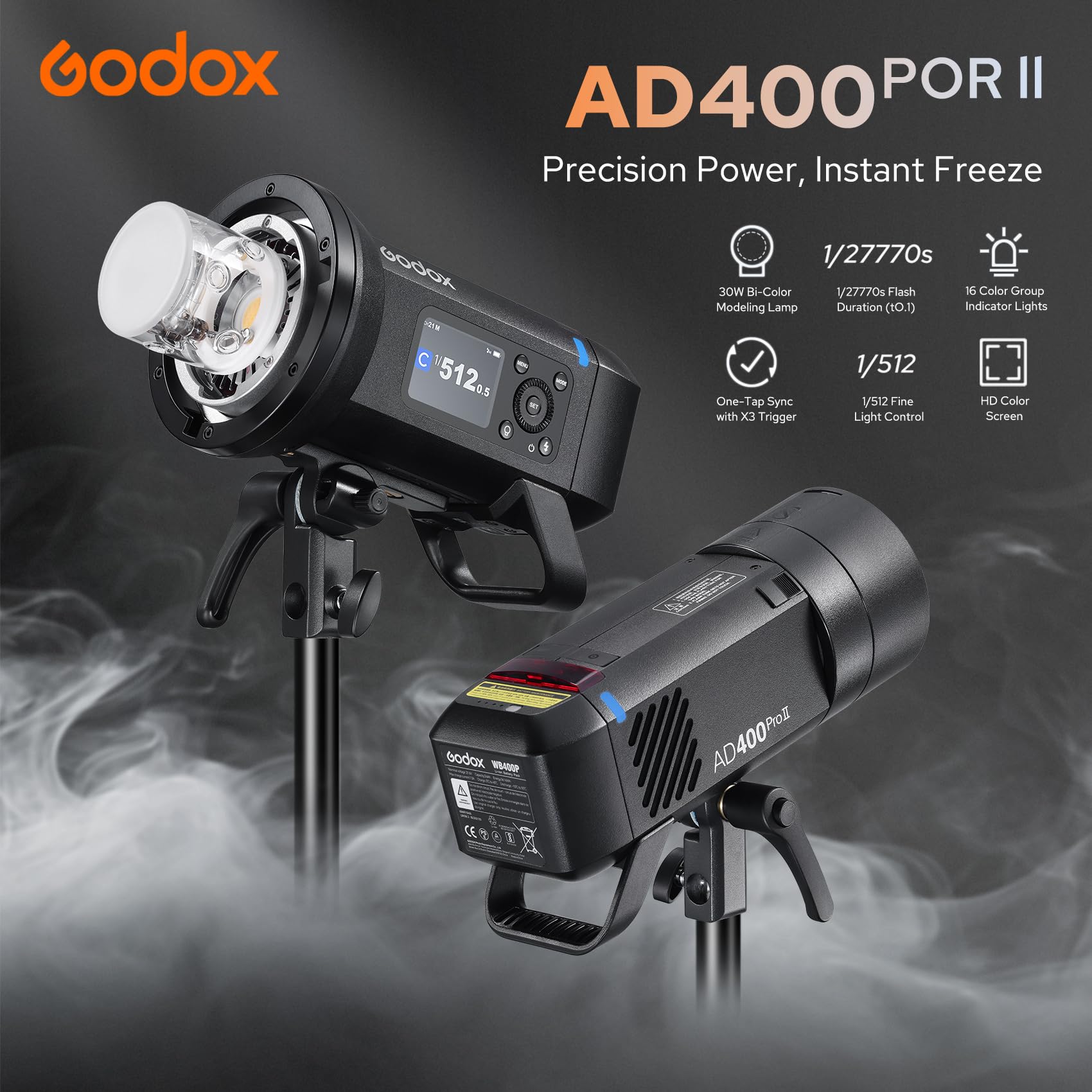 Godox AD400Pro II AD400ProII 400Ws TTL Todo-en-Uno Aire Libre Flash | GN72 1/8000 HSS，Alimentado por batería con batería de Litio，0.01-1s Tiempo de Reciclaje Compatible con Canon Nikon Sony