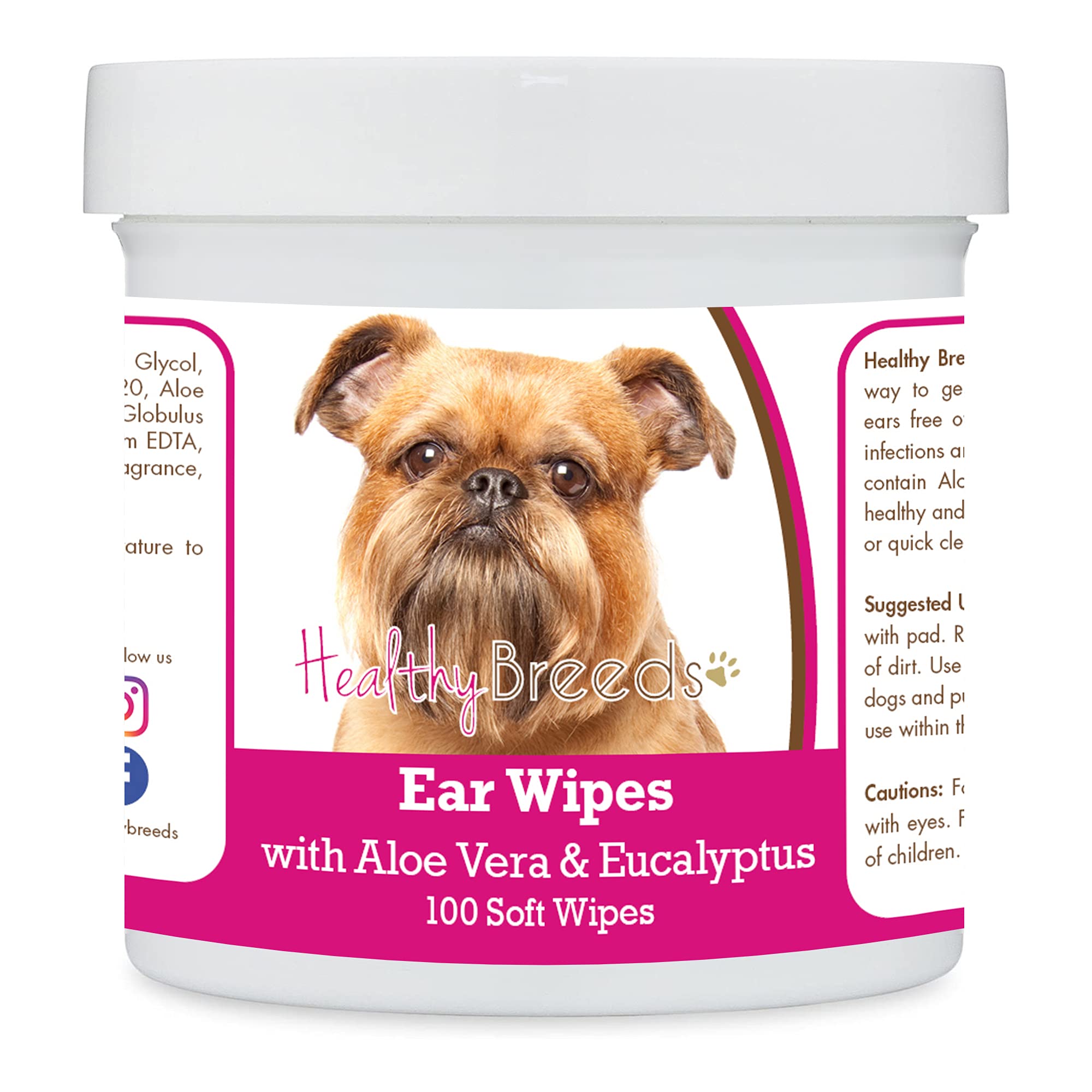 Healthy Breeds Brussels Griffon Ear Cleaning Wipes with Aloe &amp; Eucalyptus for Dogs 100 Count