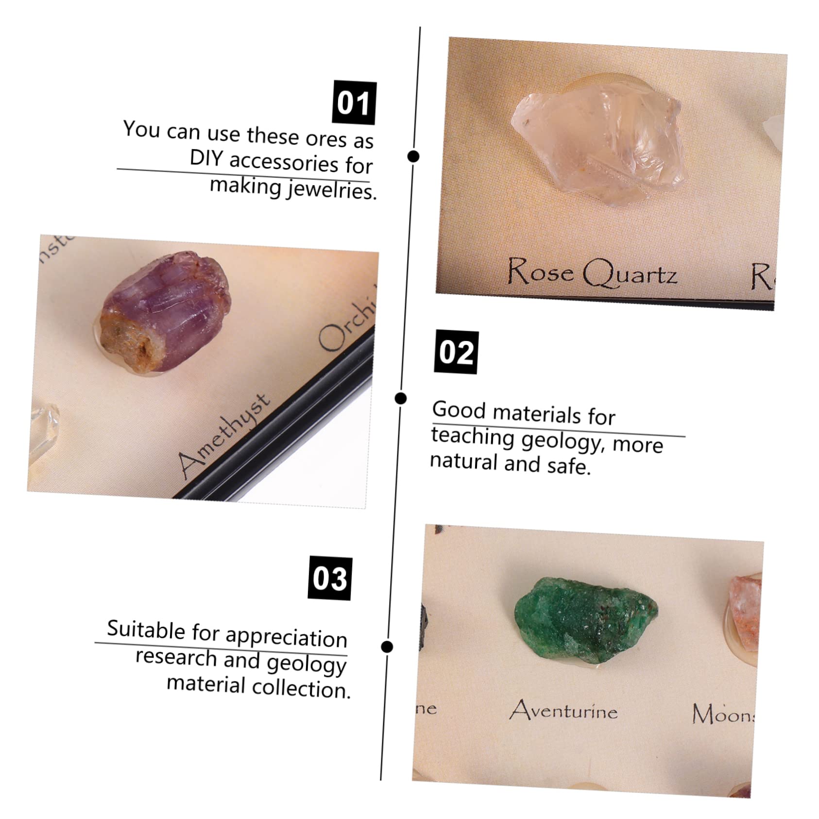 Abaodam Natural Gemstones Teaching Samples 2 Boxes of Geology Mineral Specimens Decorative Crystal Ornaments for Christmas