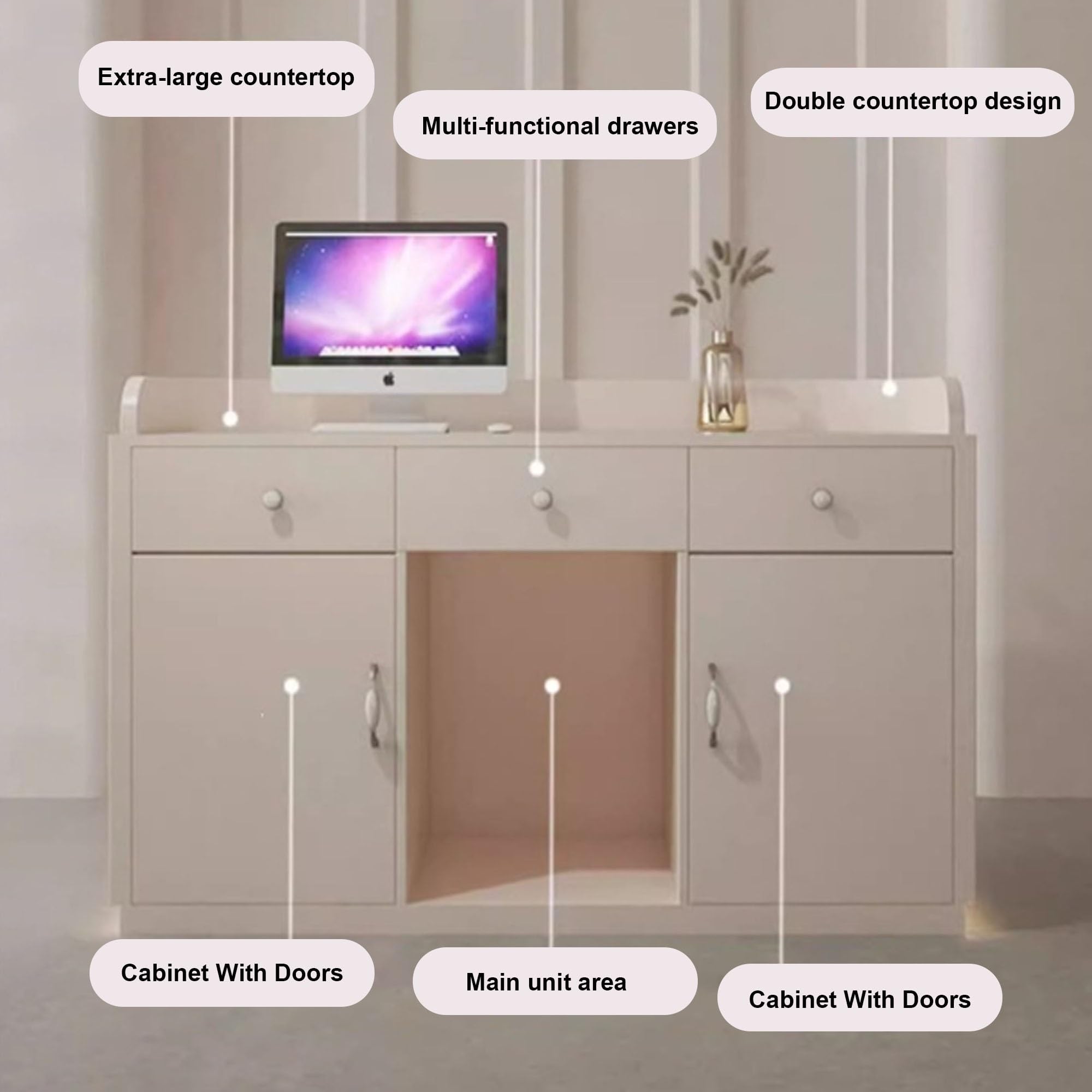 Bancone Reception Cassa Scrivania ufficio Moderno(Milky white,39.3 in)