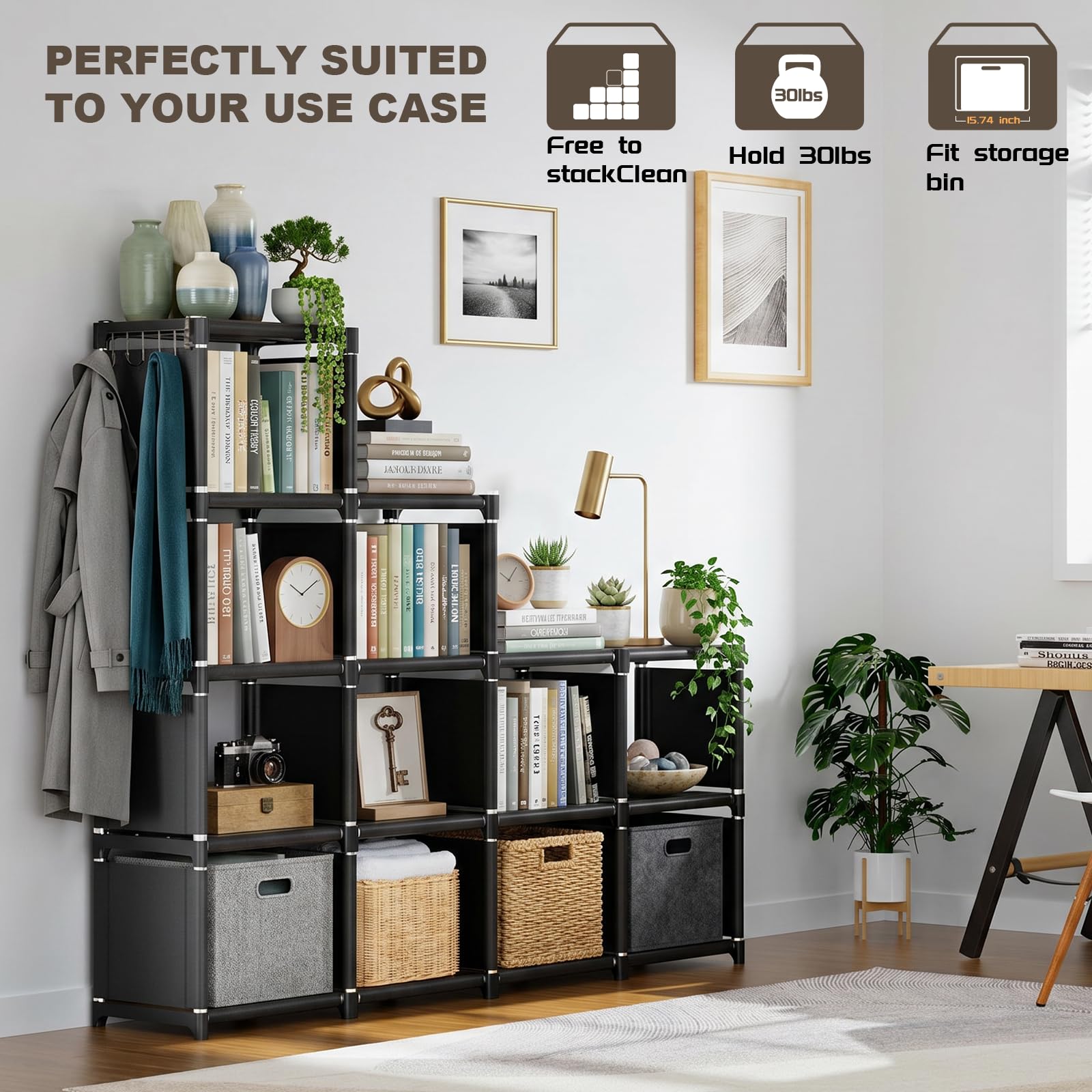 10 Kubus Opbergkast Organizer - Stevige Boekenplank Met Non-Woven Stof 80x155 Cm