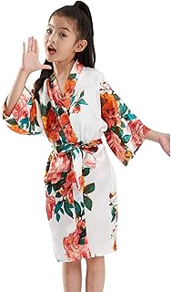 Peony Floral Silk Kimono Robe Wedding Bridesmaid Robes Dressing Gown Nightgown for Girls