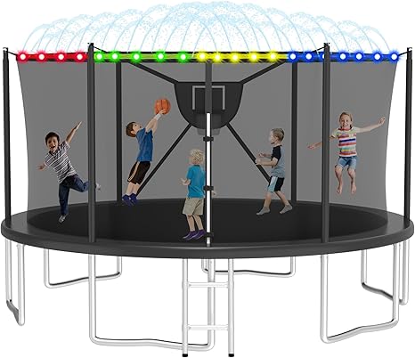 2025 Upgrade 1500LBS Outdoor Tranpoline for Kids and Adults 【Easy to Install & Built to Last】 10FT 12FT 14FT 16FT Recreational Tranpolines with Net, Basketball Hoop and Ladder, ASTM Approved