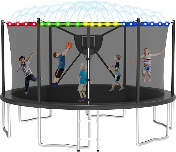 2025 Upgrade 1500LBS Outdoor Tranpoline for Kids and Adults 【Easy to Install & Built to Last】 10FT 12FT 14FT 16FT Recreational Tranpolines with Net, Basketball Hoop and Ladder, ASTM Approved