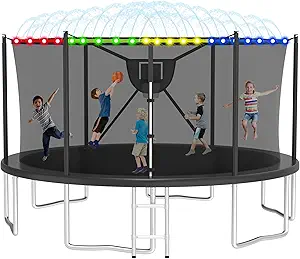 2025 Upgrade 1500LBS Outdoor Tranpoline for Kids and Adults 【Easy to Install & Built to Last】 10FT 12FT 14FT 16FT Recreational Tranpolines with Net, Basketball Hoop and Ladder, ASTM Approved