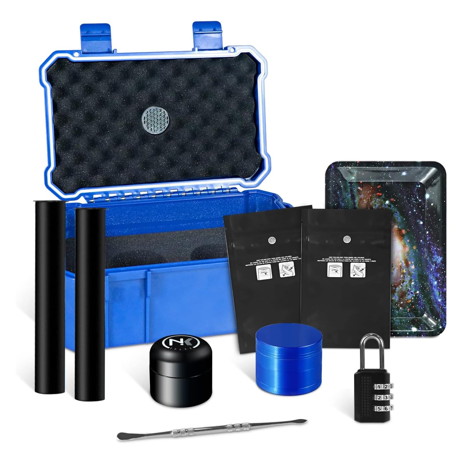 NKTOLEE Blue Storage Box ABS Plastic Storage Container with Lock - Smell Proof Waterproof Box Suit for Travel Storage Box Smell Proof Humidor Box