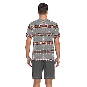 Amazon | [ズッチャオ] メンズ 半袖 Vネック パジャマ 幾何学