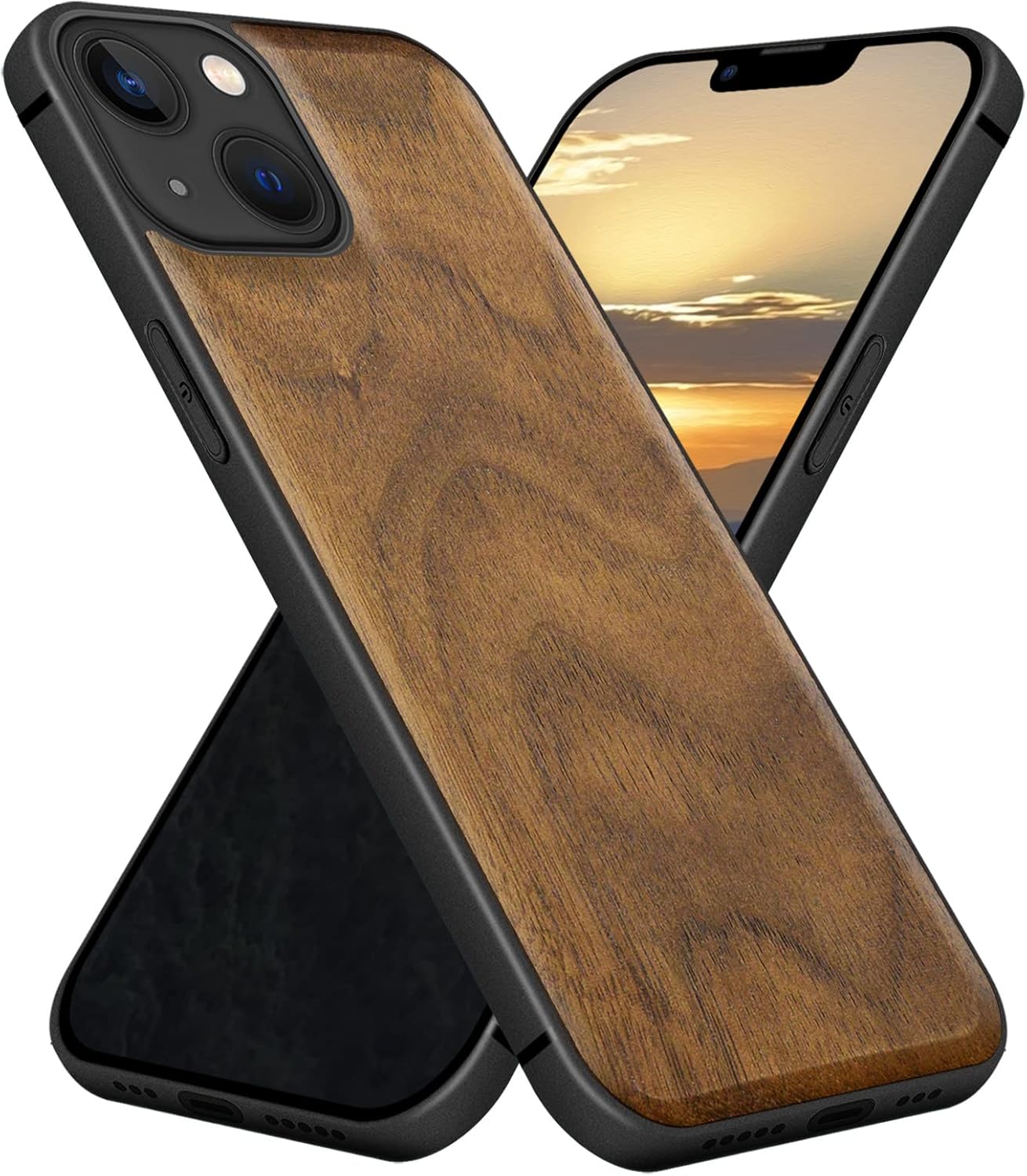 Carveit Magnetic Wood Case for iPhone 13 Case MagSafe 2021 [Hard Real Wood & Soft TPU] Shockproof Hybrid Protective Cover Unique & Classy Wooden 13 Case Compatible with MagSafe (Natural Walnut)
