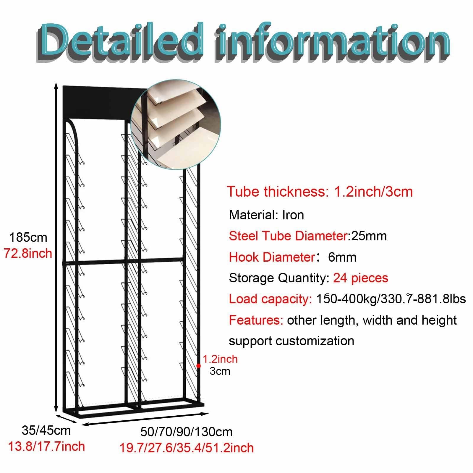 Qingzhi Standing Metal Building Material Sample Display Rack, Door Sample Holder with 24 Card Slots, Multi-Layer Floor Standing Plaque Sample Stand(51.2x17.7inch/130x45cm)