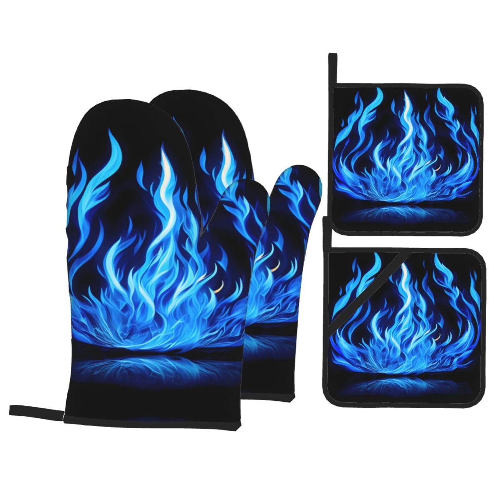 Indigo Flame print Print Oven Microwaving Waterproof Kitchen Gloves for Baking Grilling Holiday Cooking