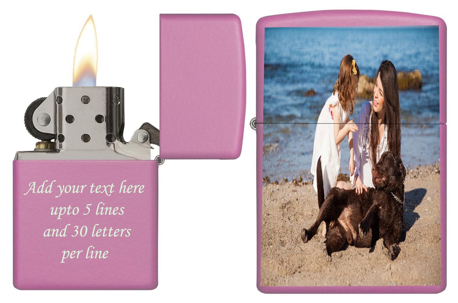 Custom Personalized Zippo Photo, Logo, Image and Engraving on The Back Windproof Lighter - Christmas, Halloween & Valentines Day Gift (Pink)