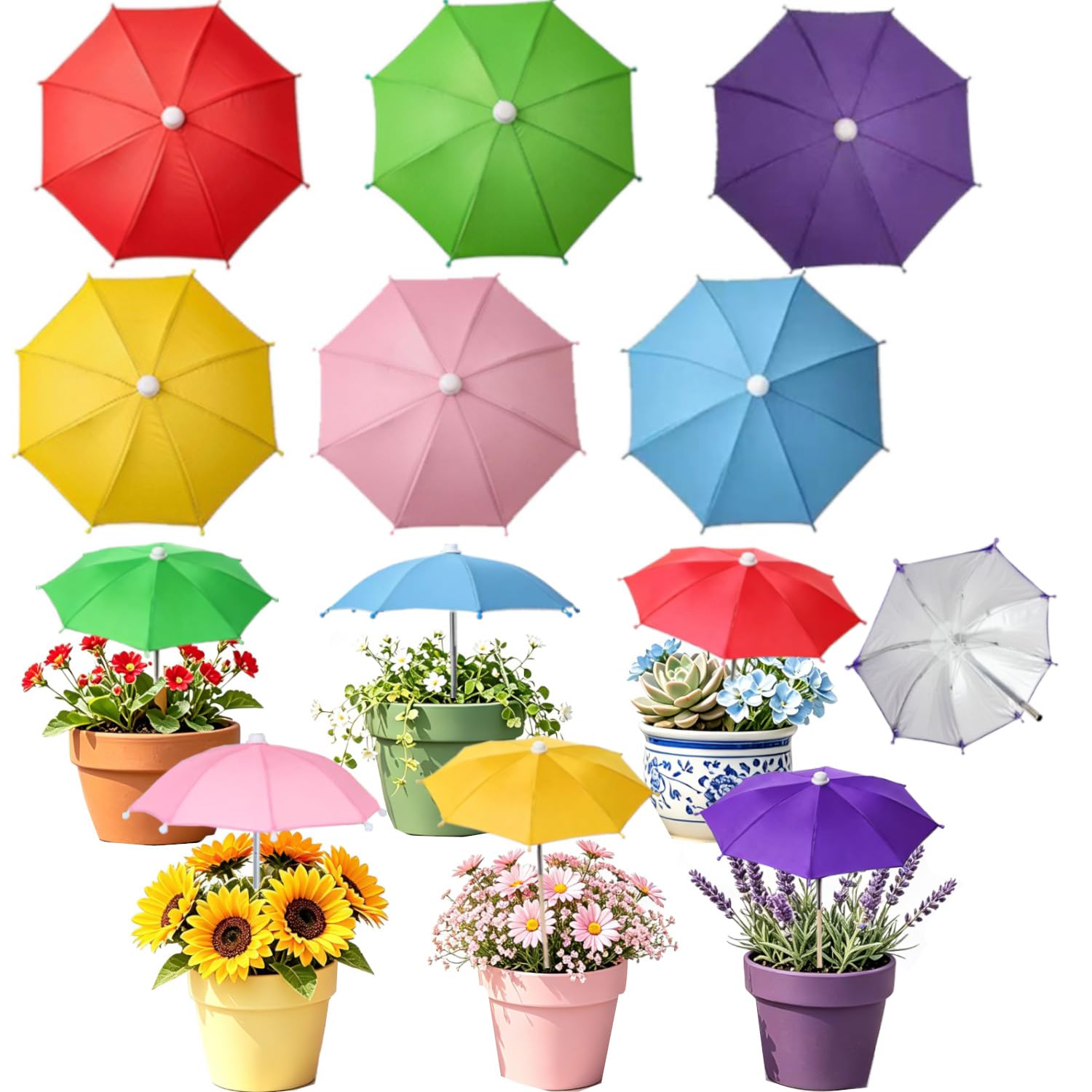 6 SET Mini Plant Umbrellas for Outdoor Plants, 27 CM UV Resistant Small Garden Parasol, Garden Decoration Waterproof Plant Sun Shade Covers Protection For Flower, Potted Vegetables, Succulents, Kale