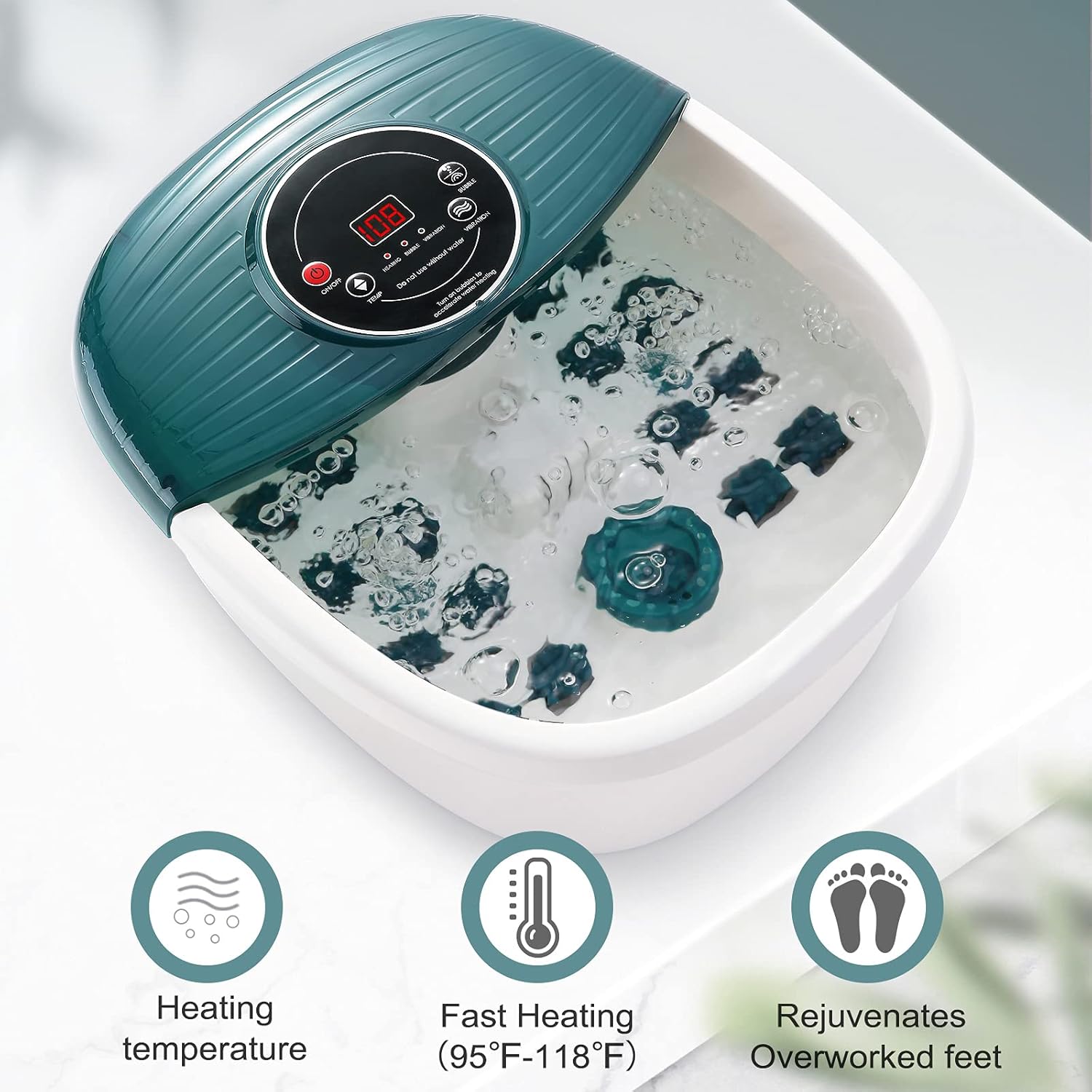 Foot Spa Bath Massager with Heat, Bubbles, Vibration, 16 Removeable Roller (not motorized), Pedicure Foot Spa with 95-118℉ Temperature Control and Material Box for Feet at Home : Beauty & Personal Care