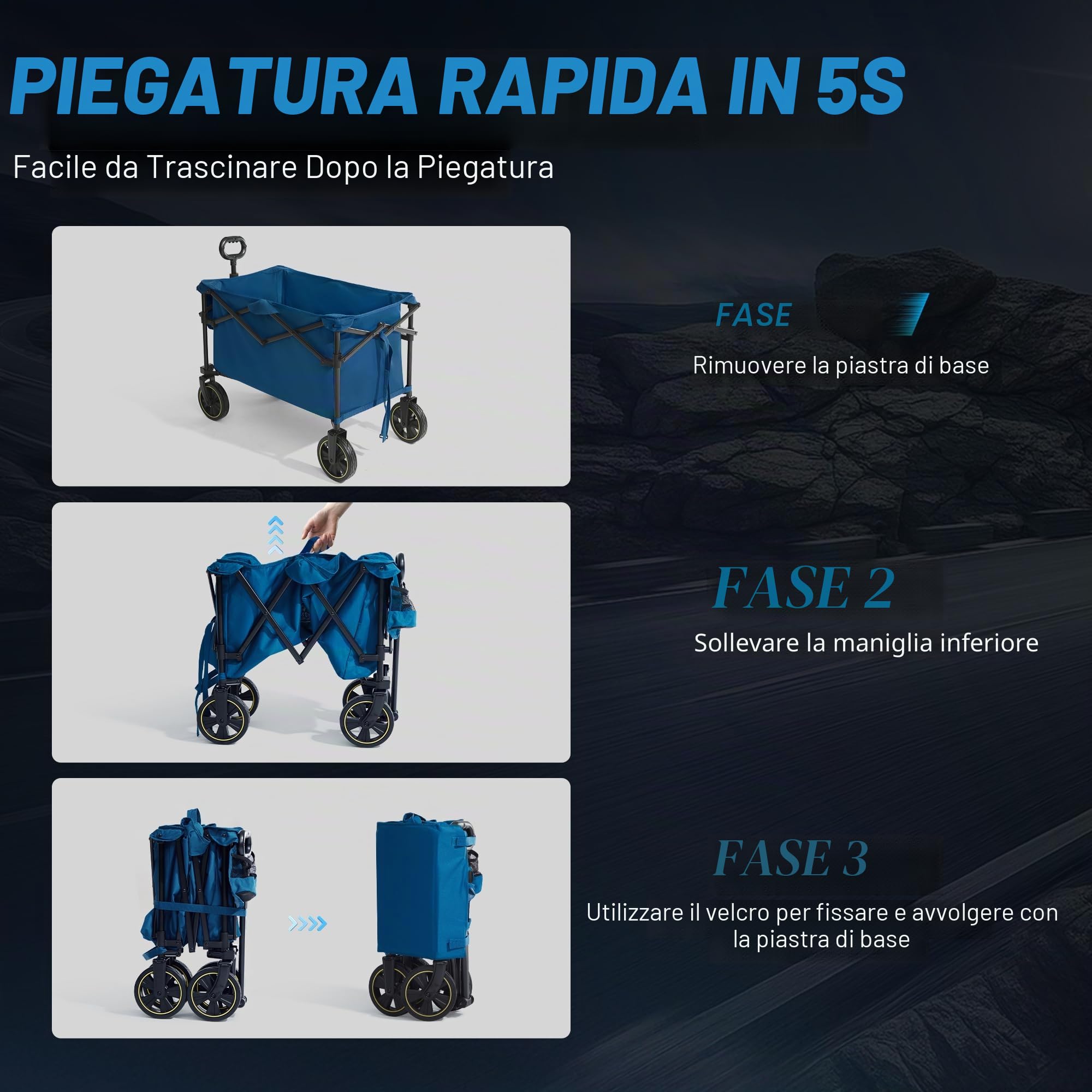 TIMBER RIDGE Carrello Pieghevole Spiaggia 200L con Portabevande Manico Regolabile, Carrello da Giardino per Tutti i Terreni Esterni Campeggio Portata 150kg