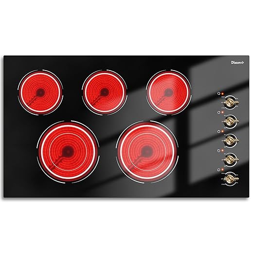 Electric Cooktop 36 Inch - 5 Burner Electric Stove Top with 8400W, 36 Inches Built-in Ceramic Stove with Two Dual Rings, Overheat Indicator, Knob Control, 220V - 240V Hard Wired (No Plug)