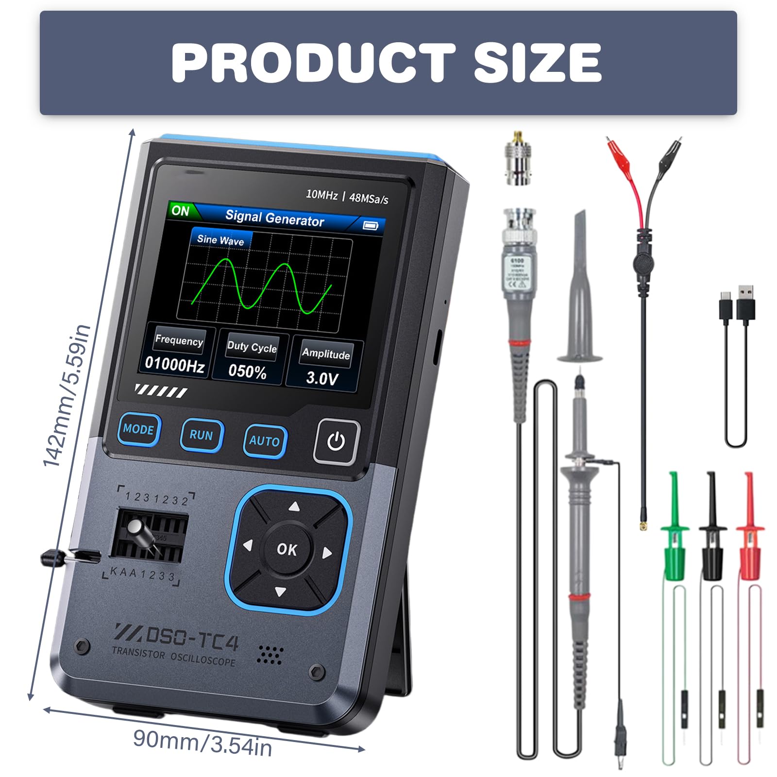 Osciloscopio DSO-TC4, Osciloscopio portátil 3 en 1, Probador de transistores, Generador de señales, Ancho de banda de 10 MHz, Frecuencia de muestreo de 48 MSa/s, Multímetro con pantalla TFT de 2,8"