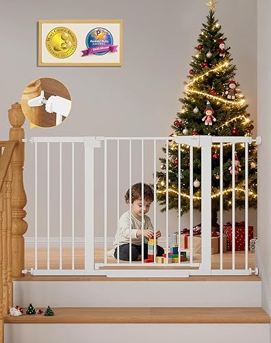 Cumbor Puerta de bebé extra ancha de 29.7 a 51.5 pulgadas para escaleras, puertas para perros montadas a presión para puertas y pasillos, cierre