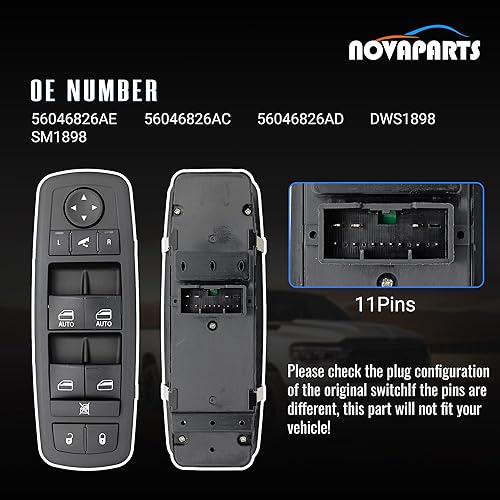 Miniatura 2 de 56046826AE - Interruptor de ventana de control de alimentación delantero izquierdo para Ram 1500 2500 3500 2019-2021 Ram 1500 Classic 2011-2012