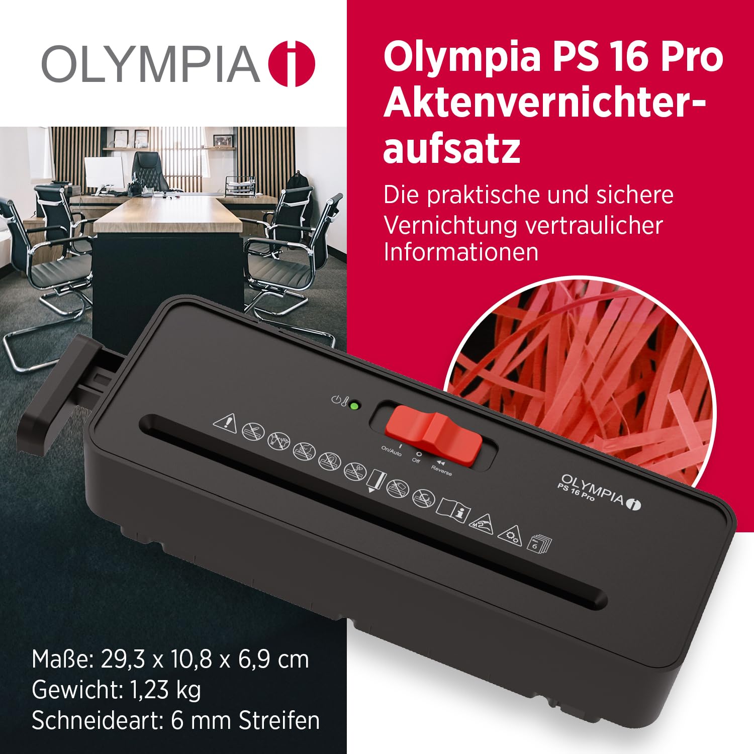 OLYMPIA PS 16 Pro trituratore documenti nero | Trituratore di carta compatto per la casa | Trituratore a strisce | Shredder carta | dispositivo di triturazione carta