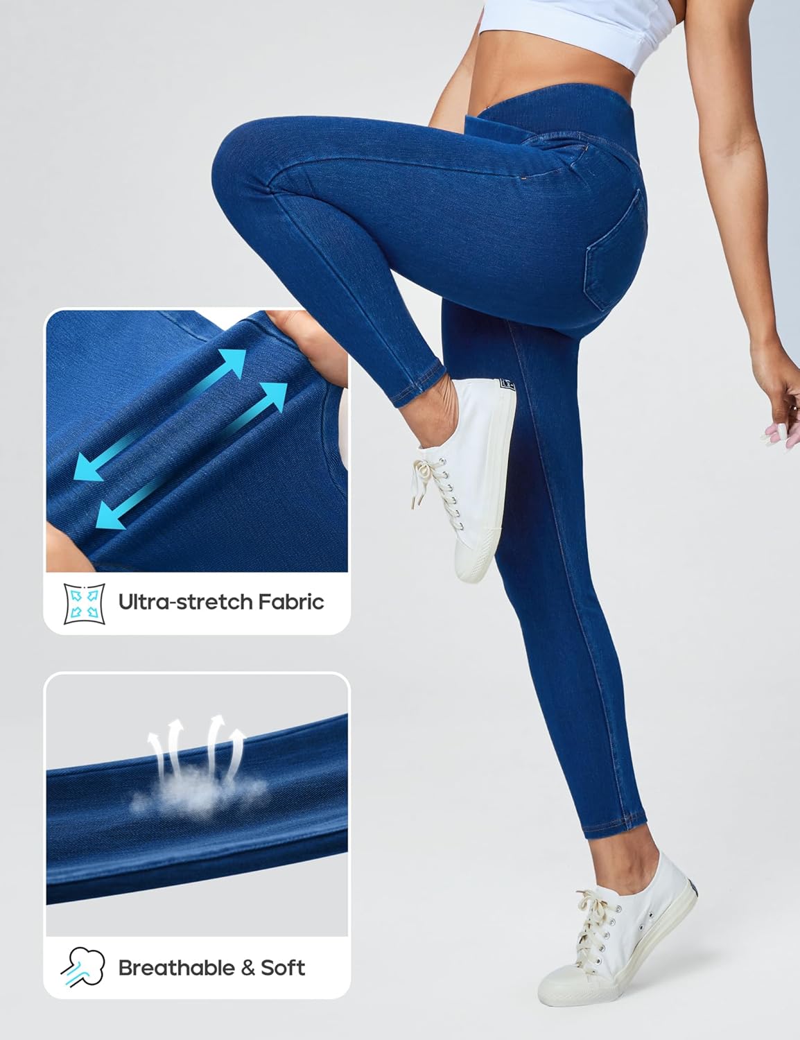 Heathyoga Crossover Jeggings for Women Tummy Control Pull on Stretchy Jeans for Women High Waisted Skinny Jeans - Image 3