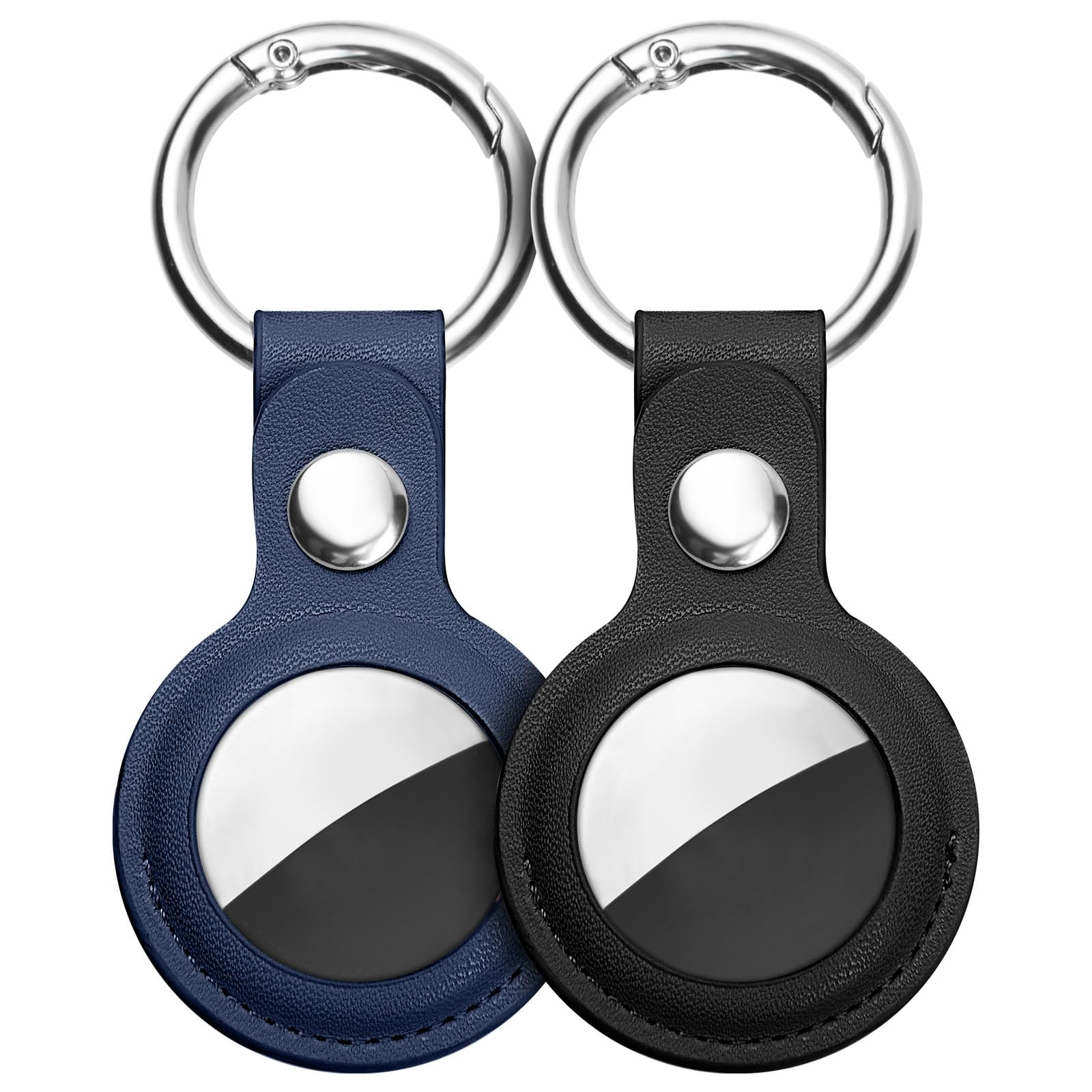 Ainiv Protective Case for Apple Airtags, 2 Pack PU Leather Keyring Case, Tracker Cover for AirTags, Pet Dog Cat Collar Locator Tracker Cover, Key Finder Case for AirTag-Blue and Brown — view 13