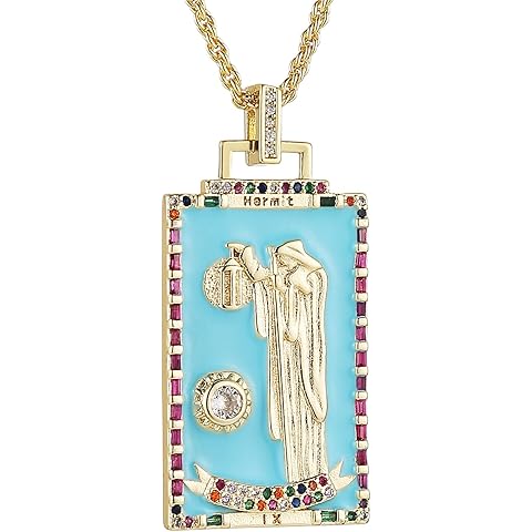 HZMAN Tarot Cards Necklace for Women Dainty 14K Gold Plated Cubic Zirconia Fortune Telling Magic Card Pendant Jewelry Gift