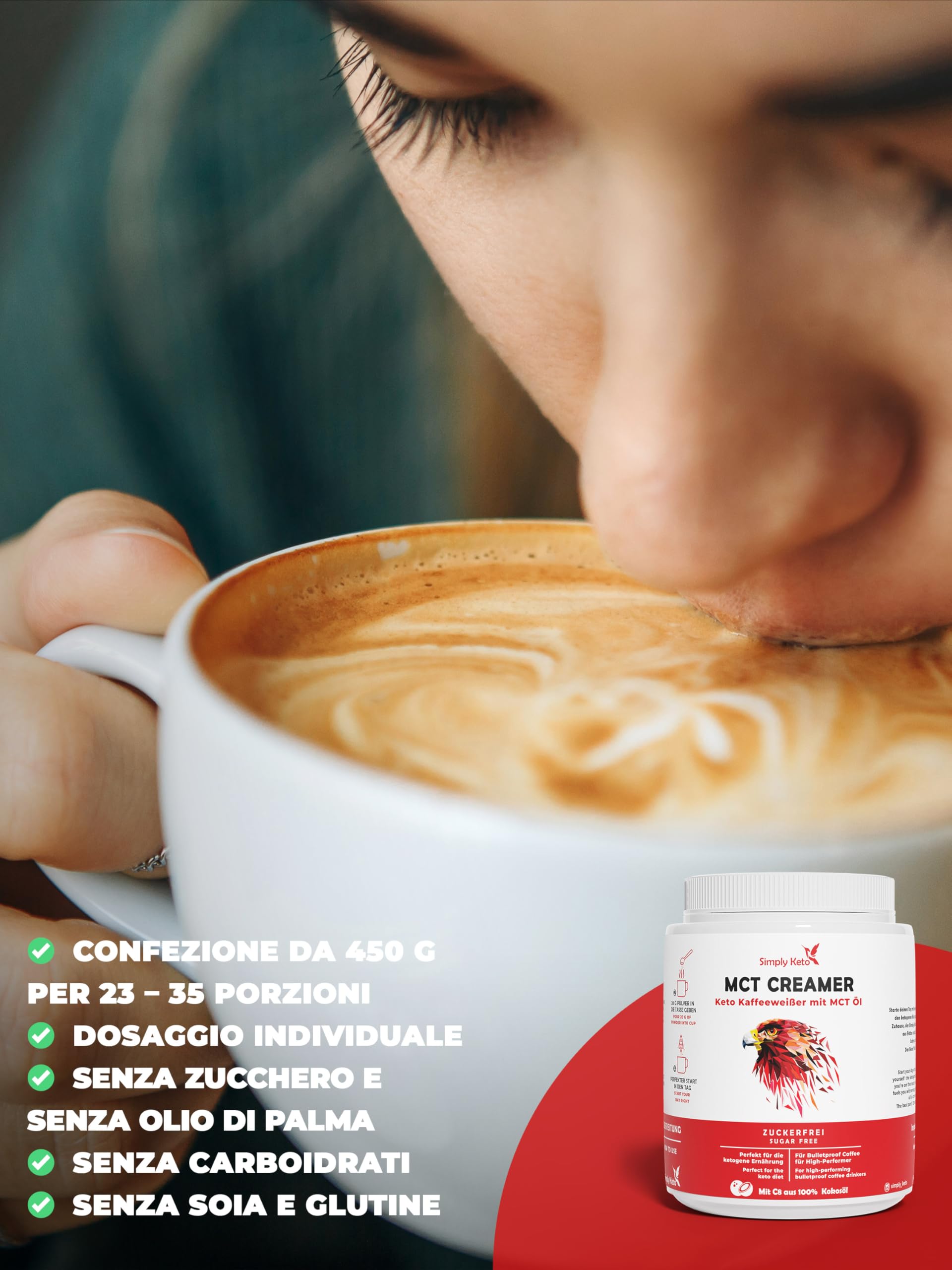 Simply Keto Tarro de crema MCT 450g - Crema cetogénica sin azúcar para el café a prueba de balas - Con aceite MCT, aceite de coco y mantequilla de pasto - Optimizado para el rendimiento
