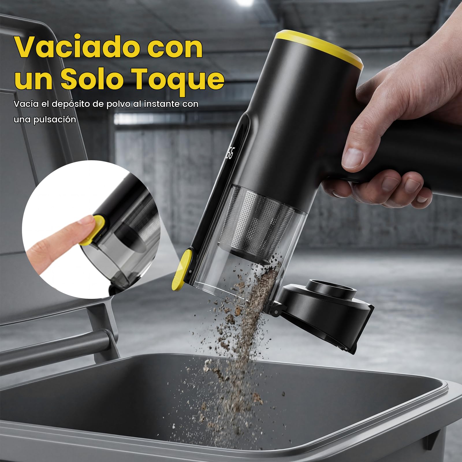 V5 Aspiradora de Mano sin Cable 28KPa/60Min,Aspiradora Coche Potente | Mini Aspiradora de Mano Portátil 3 en 1 Aspirar/Soplar/Inflar, Pantalla LED, Luz Verde y Filtro HEPA