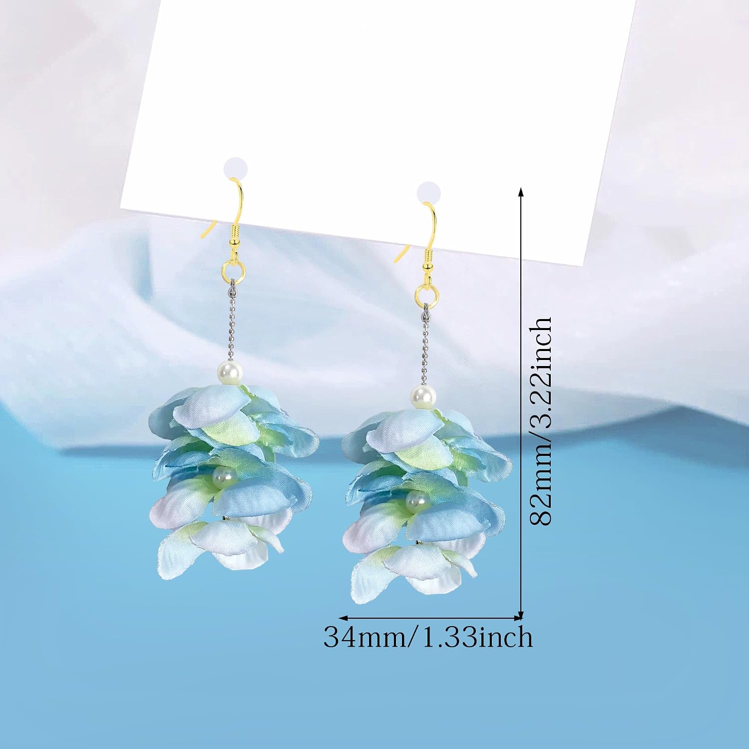 Handmade Bohemian Fabric Flower Petal Tassel Dangle Drop Earrings Multi Layer Cloth Flower Pearl Chain Hook Earrings For Women image 5