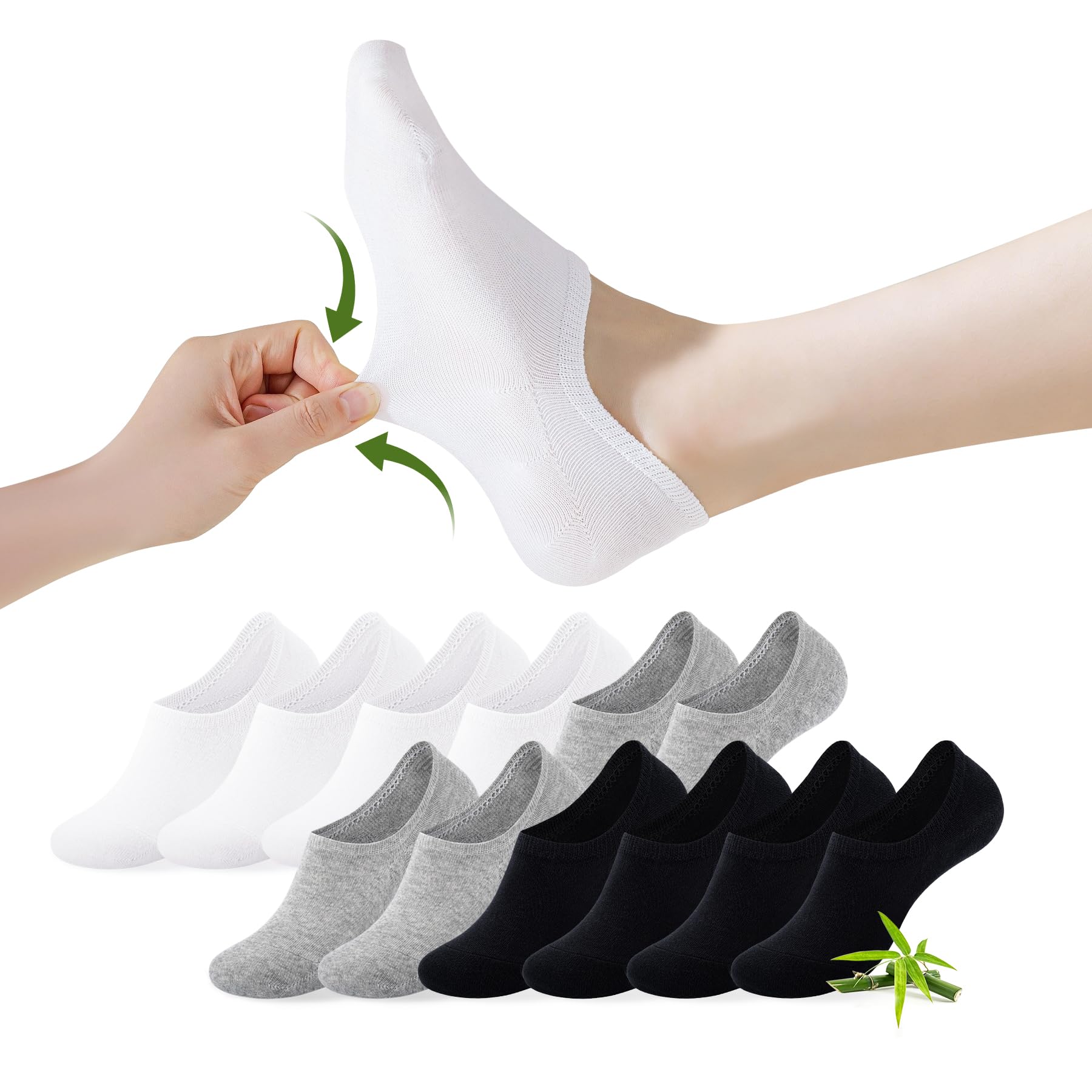 FALARY Bambus Sneaker Socken Damen Füßlinge Herren 6/12 Paar Unsichtbare | Bambussocken mit Rutschfest Silikon|Atmungsaktive No Show Socks|Invisible Anti Rutsch|Bequem Weich|Ballarinas Sneakersocken