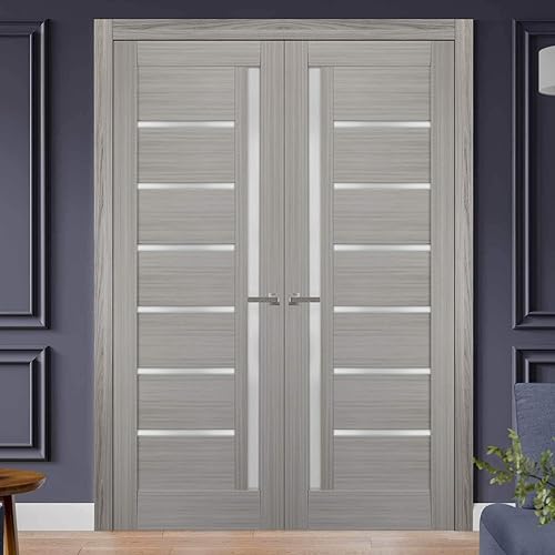 Miniatura 7 de SARTODOORS Puertas dobles francesas sólidas | Quadro 4088 negro mate con vidrio esmerilado | Marcos de panel sólido de madera | Puertas resistentes