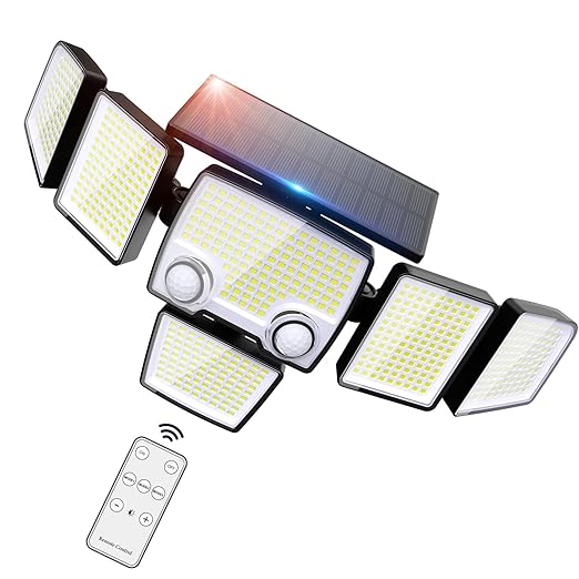 iMaihom Solar Outdoor Lights, 2 Motion Sensors Flood Lights Outdoor, 6 Head 360 Illumination, 657LED 4000LM, 3 Brightness 3 Mode 2200mAh, IP65 Solar Powered Lights with Remote Control for Yard(1Pack)