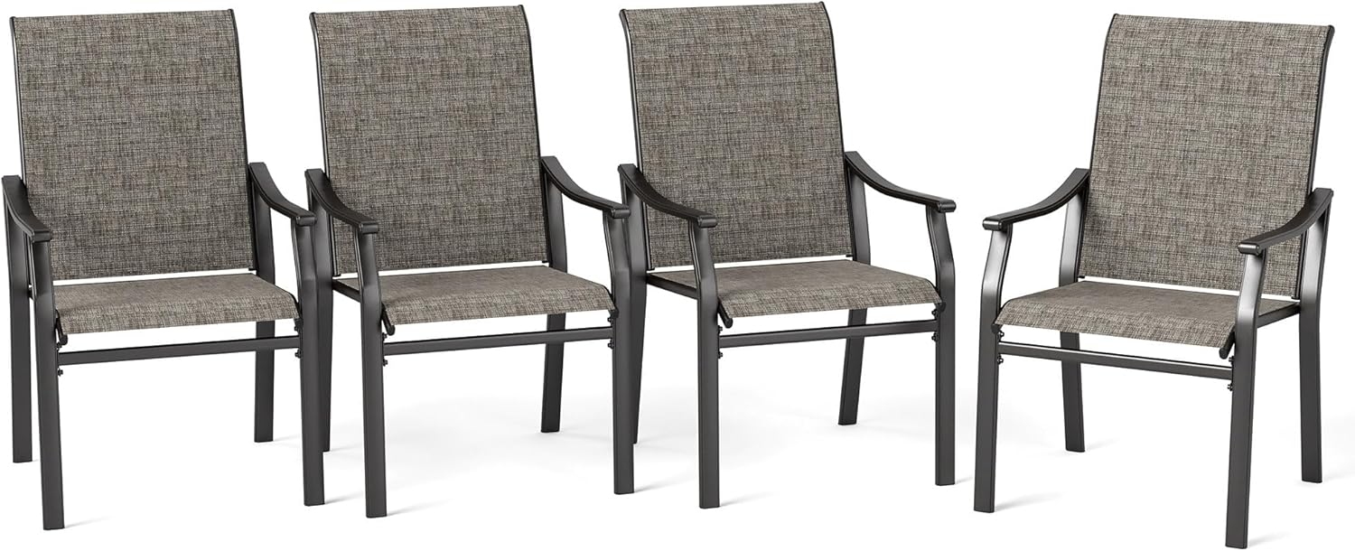 MFSTUDIO Outdoor Patio Dining Chairs, 4 PCS Metal Frame Patio Sling Chairs with Backrest and Armrest, All Weather Resistant Heavy Duty Patio Chair
