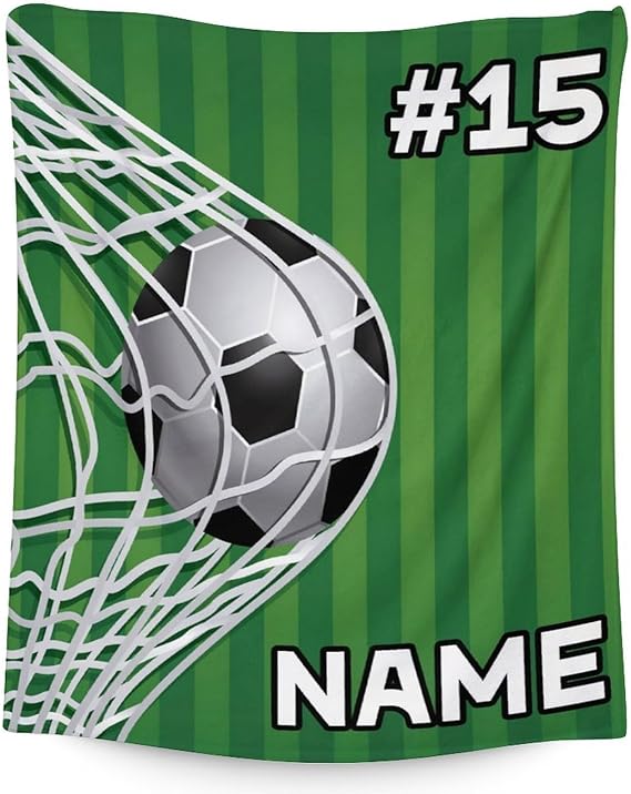 Mercuryelf Custom Soccer Blanket Gifts, 60"x80" Personalized Football Throw Blanket for Boys Mens, Cozy Lightweight Fleece Plush for Sofa Bed Room Decor
