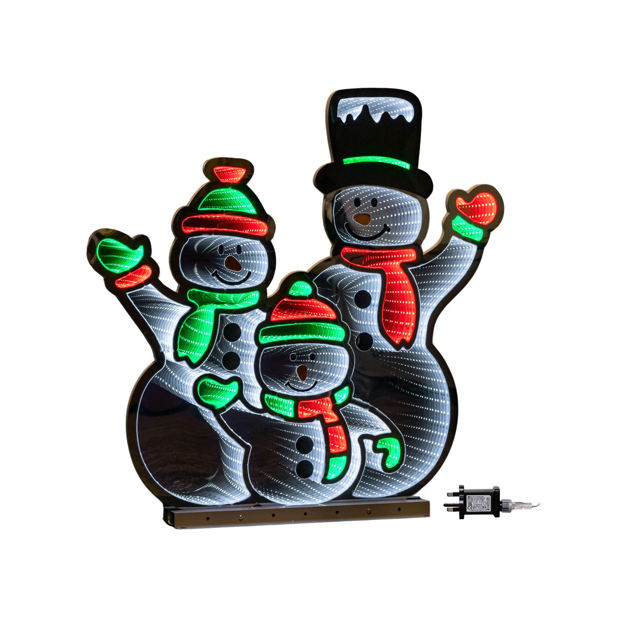 Snow Time 65Cm Infinity Snowmen Family On Metal Base With & Leds White/Red/Green