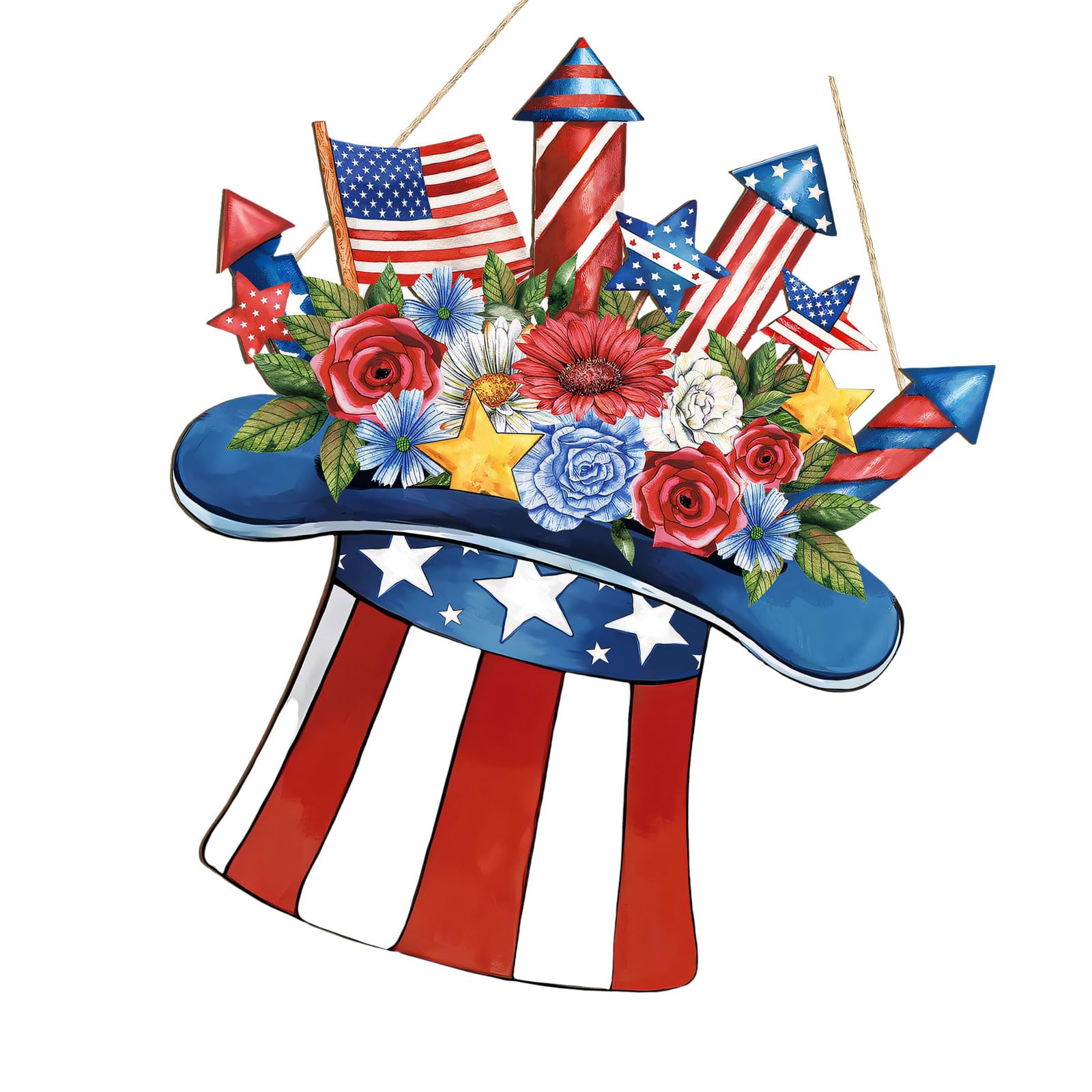 Whoasyst Patriotic Hat Shaped Wooden Wall Hanging for Holiday Decor Featuring Stripes and Symbol Pattern Holiday Accessory