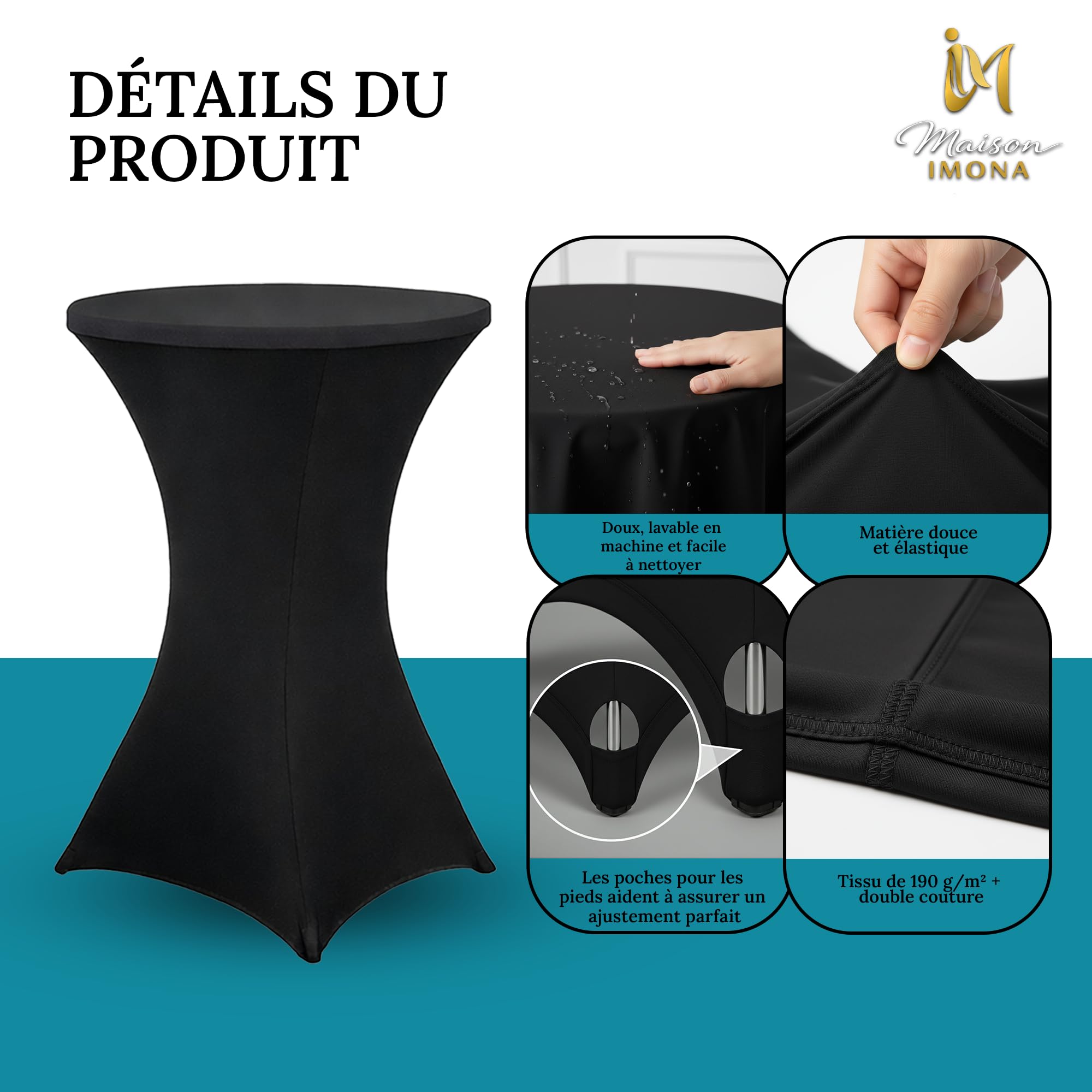 Lot de 6 Housses de Table Mange-Debout Extensibles 80x110 cm Noir.